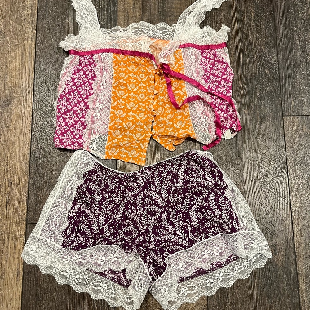 Anthropologie Purple Lace Detail pajamas